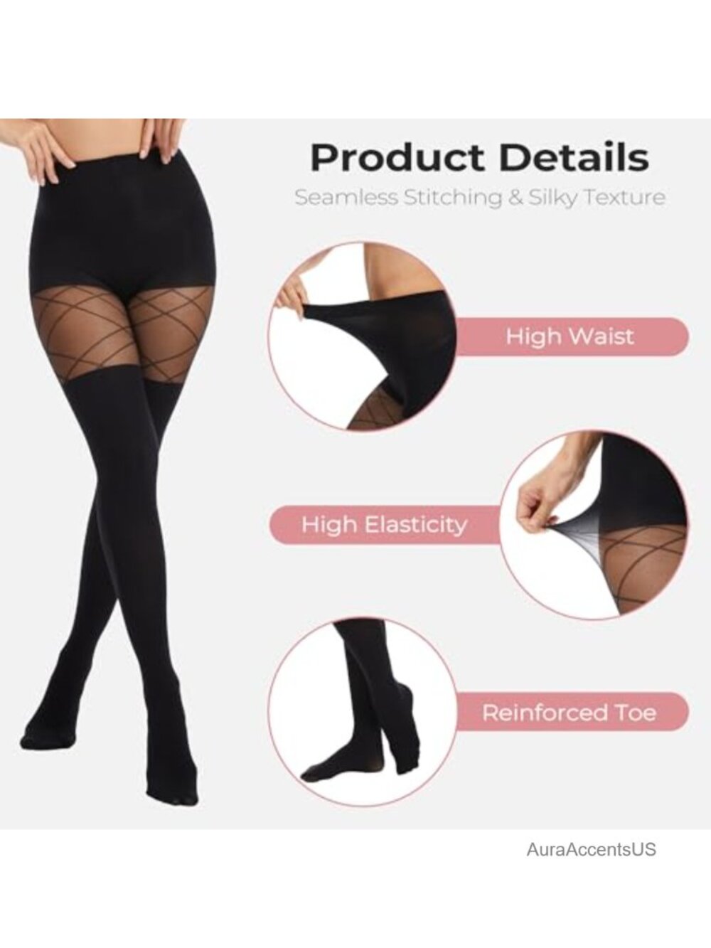 Faux Thigh High Tights Fishnet Gothic Pantyhose High Waist Over-The-Knee - Picture 3 of 5